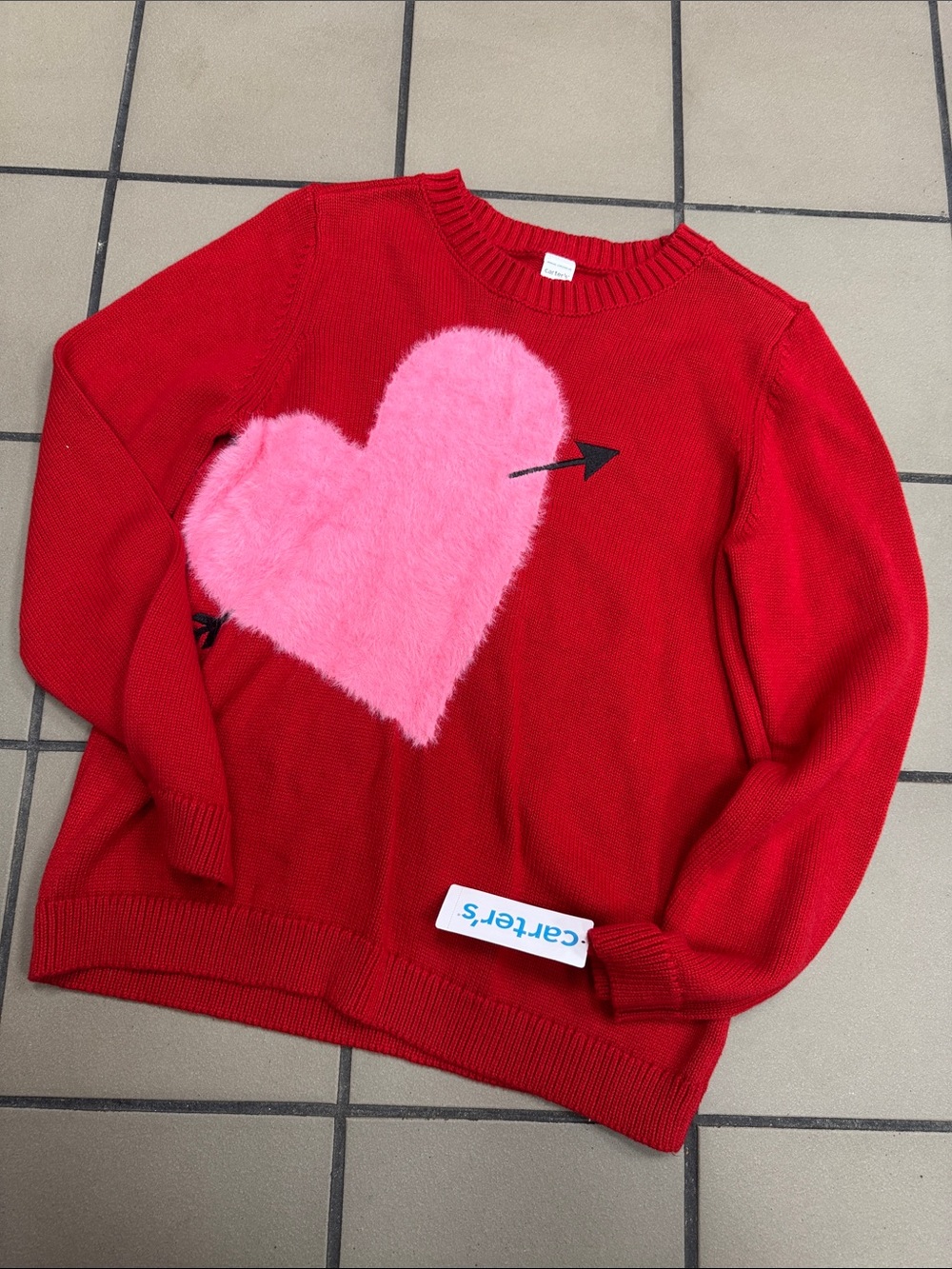 Carter's Red Crewneck Sweater with Pink Fuzzy Heart